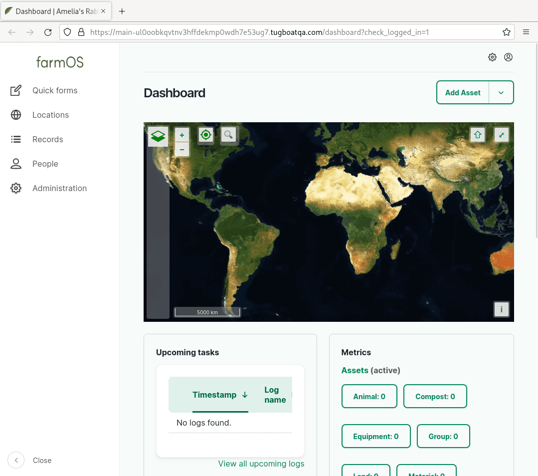 Screenshot of a new farmOS demo instance